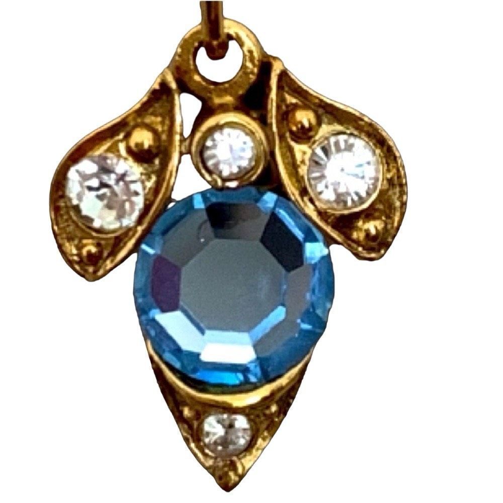 Bee or Flower Pendant Necklace – Aquamarine Blue Crystal